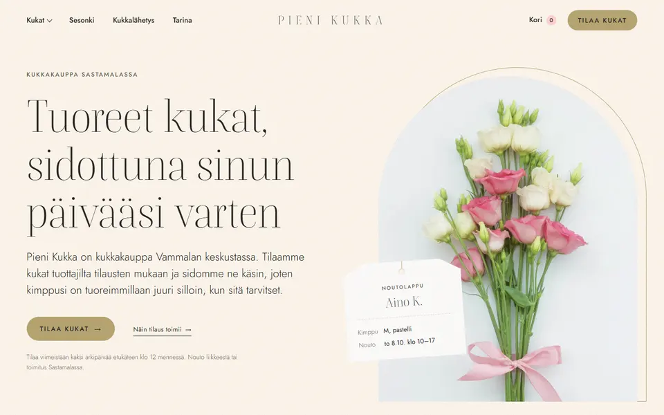 Pieni Kukka: sivuston etusivu